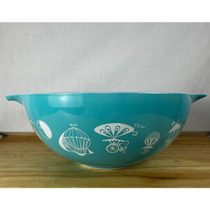 1958 Pyrex #444 Cinderella Bowl 4 Qt Turquoise Hot Air Balloons MCM USA